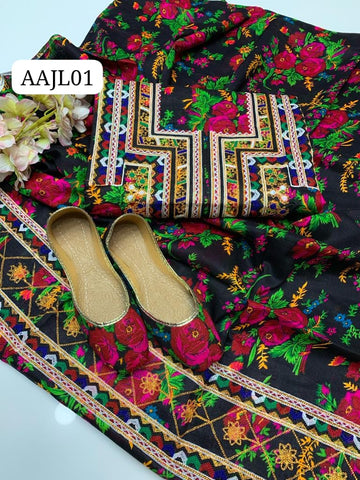 Stuff Light Weight Marina Floral Print With Embroided Mirror Work Shirt And  Embroidery Trouser 2PC Dress